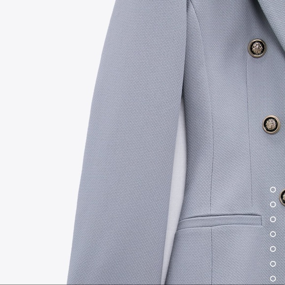 NWT Zara Double Breasted Blazer Light Blue Gold Buttons XS Work Office Business - Picture 8 of 9